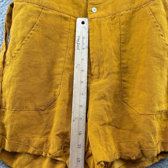 Fanco Linen Romper Mustard Yellow Short Sleeve Belted Tie Waist Sz Small - Picture 8 of 13